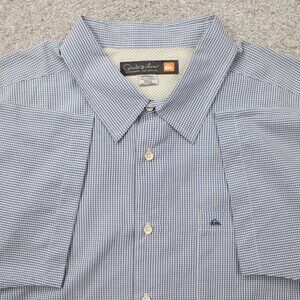 Quiksilver Waterman Shirt Mens 2XL XXL Blue/White Polynosic/Polyester S/S Button